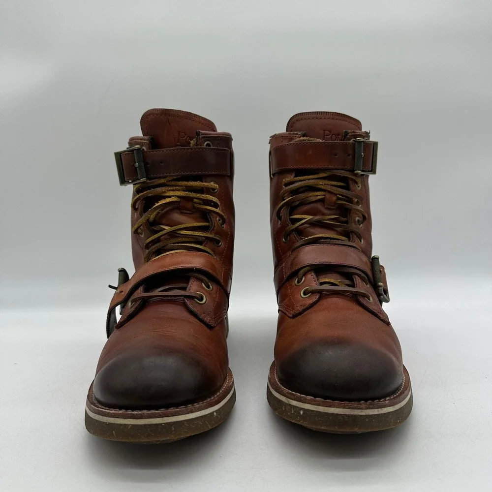 Polo Ralph Lauren Maurice 0862 Men's 9D Brown Buckle Straps Leather Combat Boots